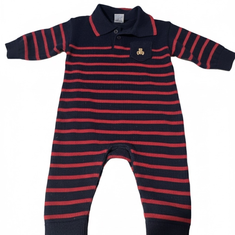 NWT GAP Baby Navy & Red Striped Knit Romper Polo One-Piece NWT 0–3 Months